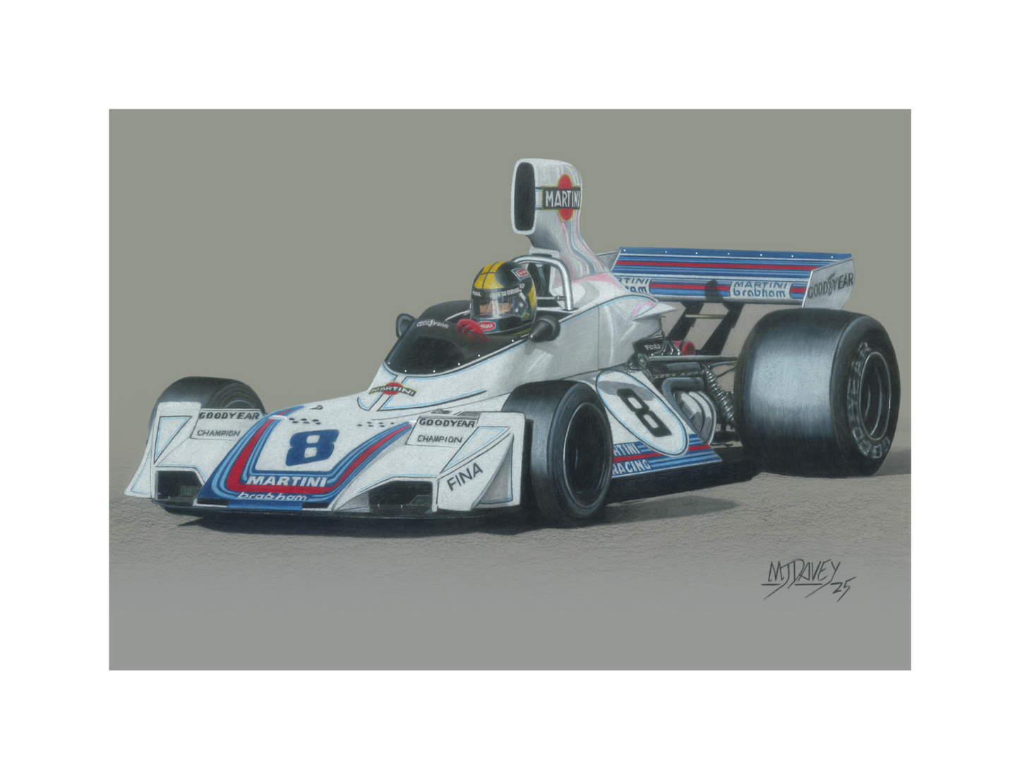 Brabham BT44B with Carlos Pace at the wheel - Small Giclee Print