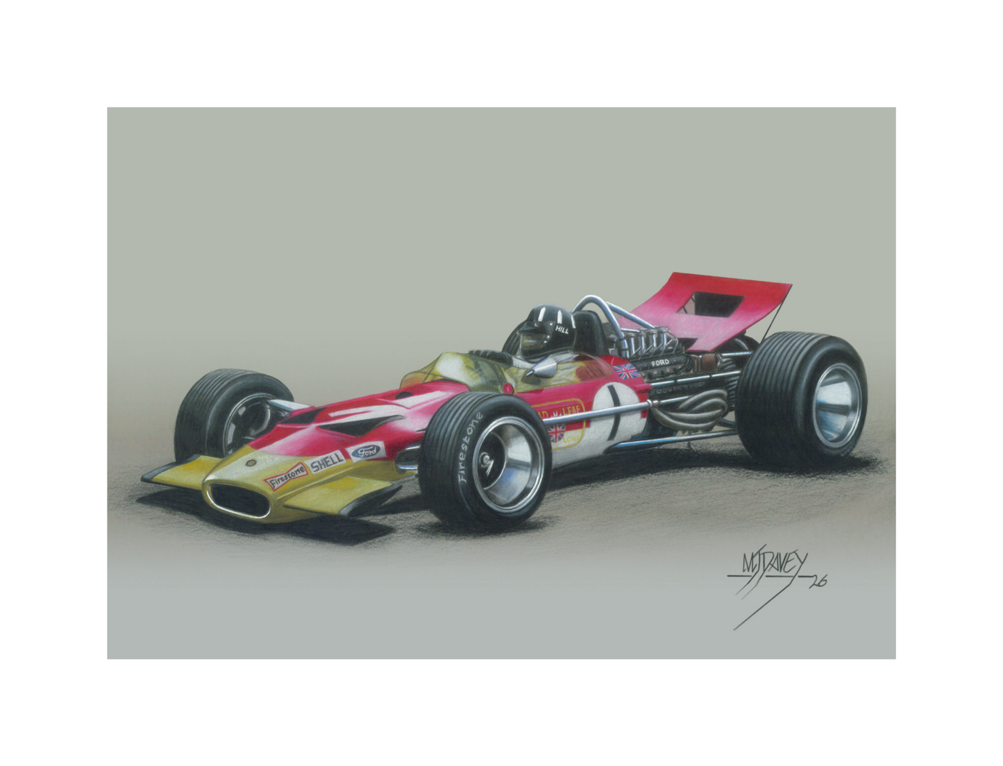 Graham Hill In His Lotus 49B - Small Giclee Print