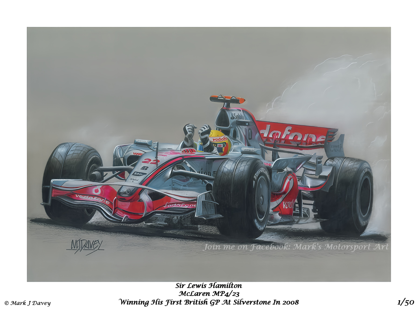 Lewis Hamilton in his McLaren MP4/23 Winning His First British GP in 2008. Limited Edition Giclee Print with COA. Only 50 will ever be produced