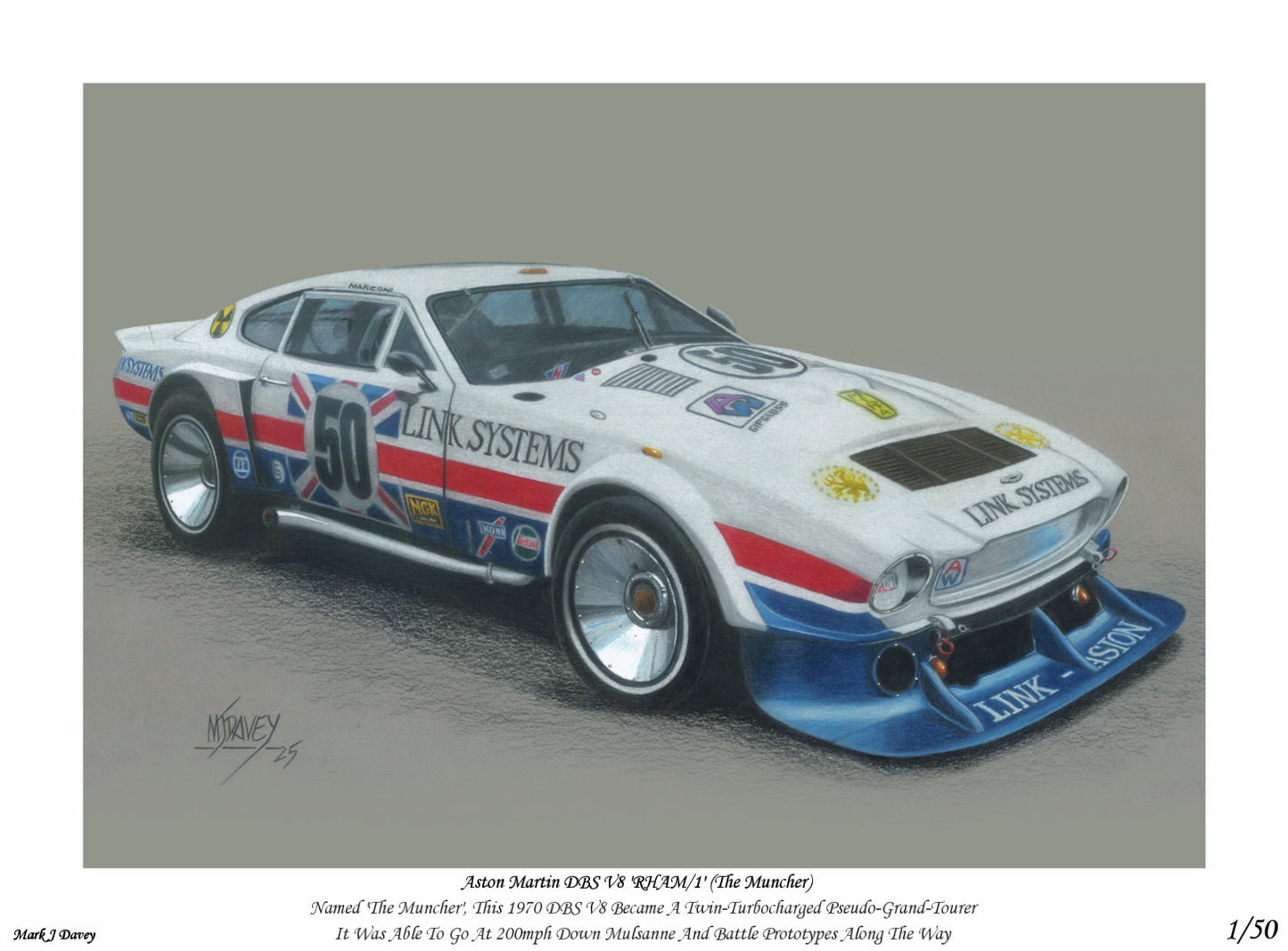 The Aston Martin DBS V8 RHAM/1 "The Muncher" - Limited Edition Giclee Print with COA