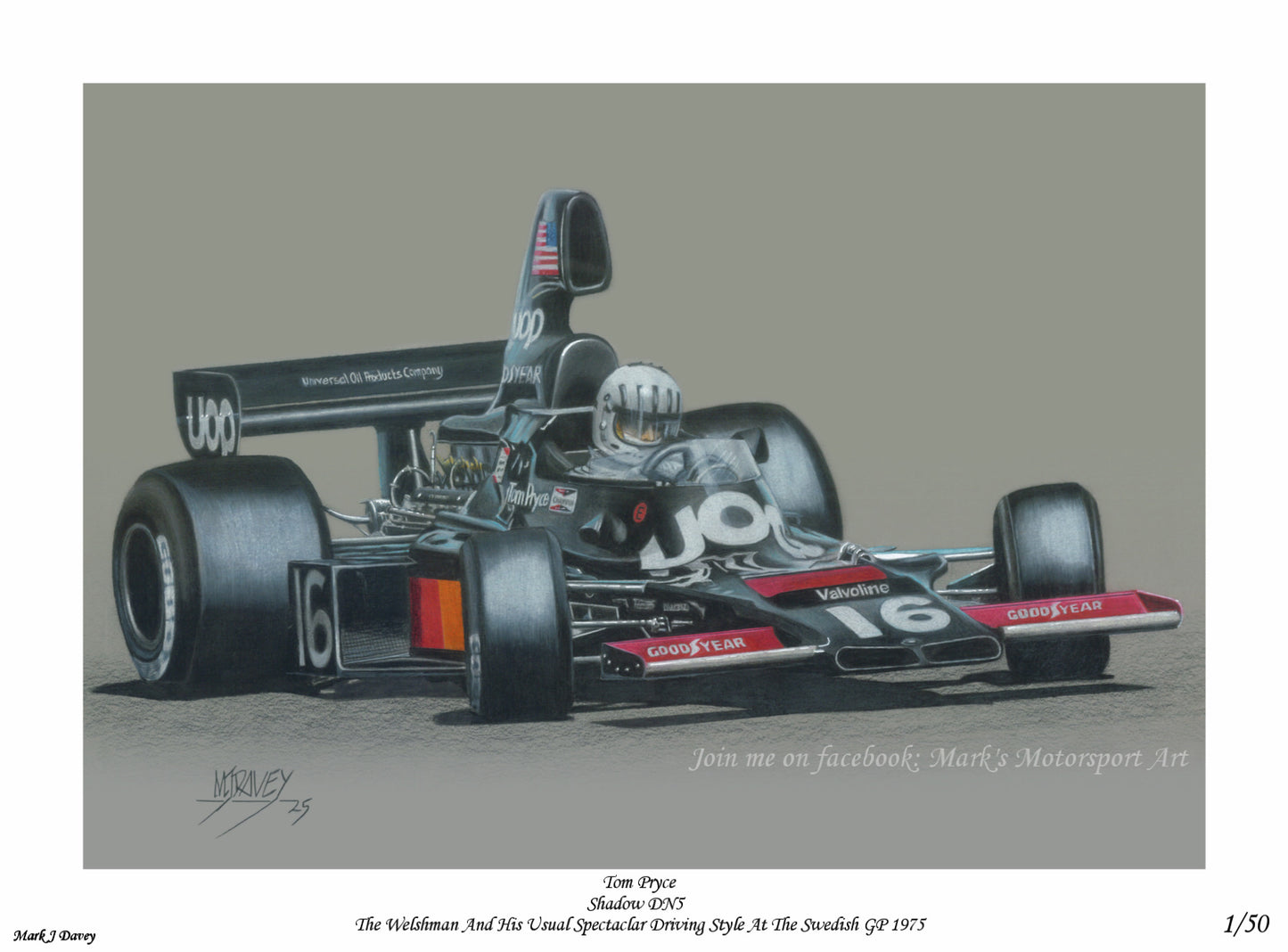 The Shadow DN5 with Tom Pryce at the wheel, Limited Edition Giclee Print with COA. Only 50 of these numbered prints will be made available.