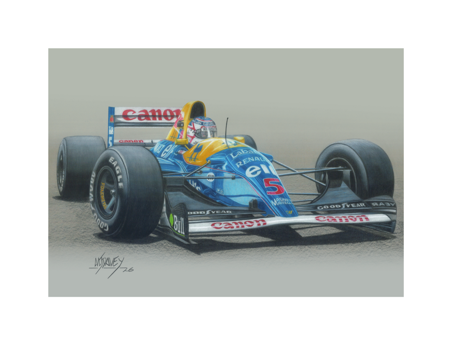 Nigel Mansell Reunited With His Williams FW14B - Small Giclee Print