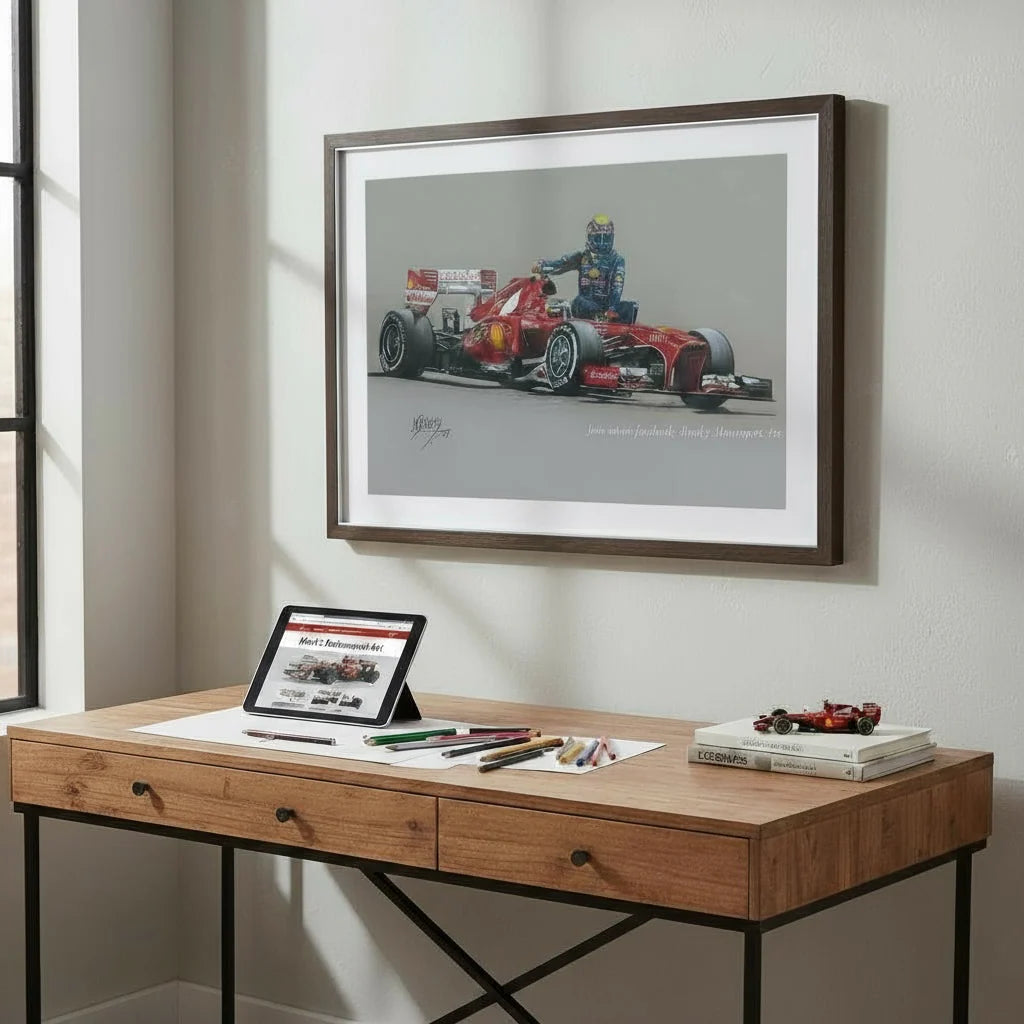 Fernando Alonso Taxi Ride For Mark Webber. Limited Edition Giclee Numbered Giclee Print & COA.