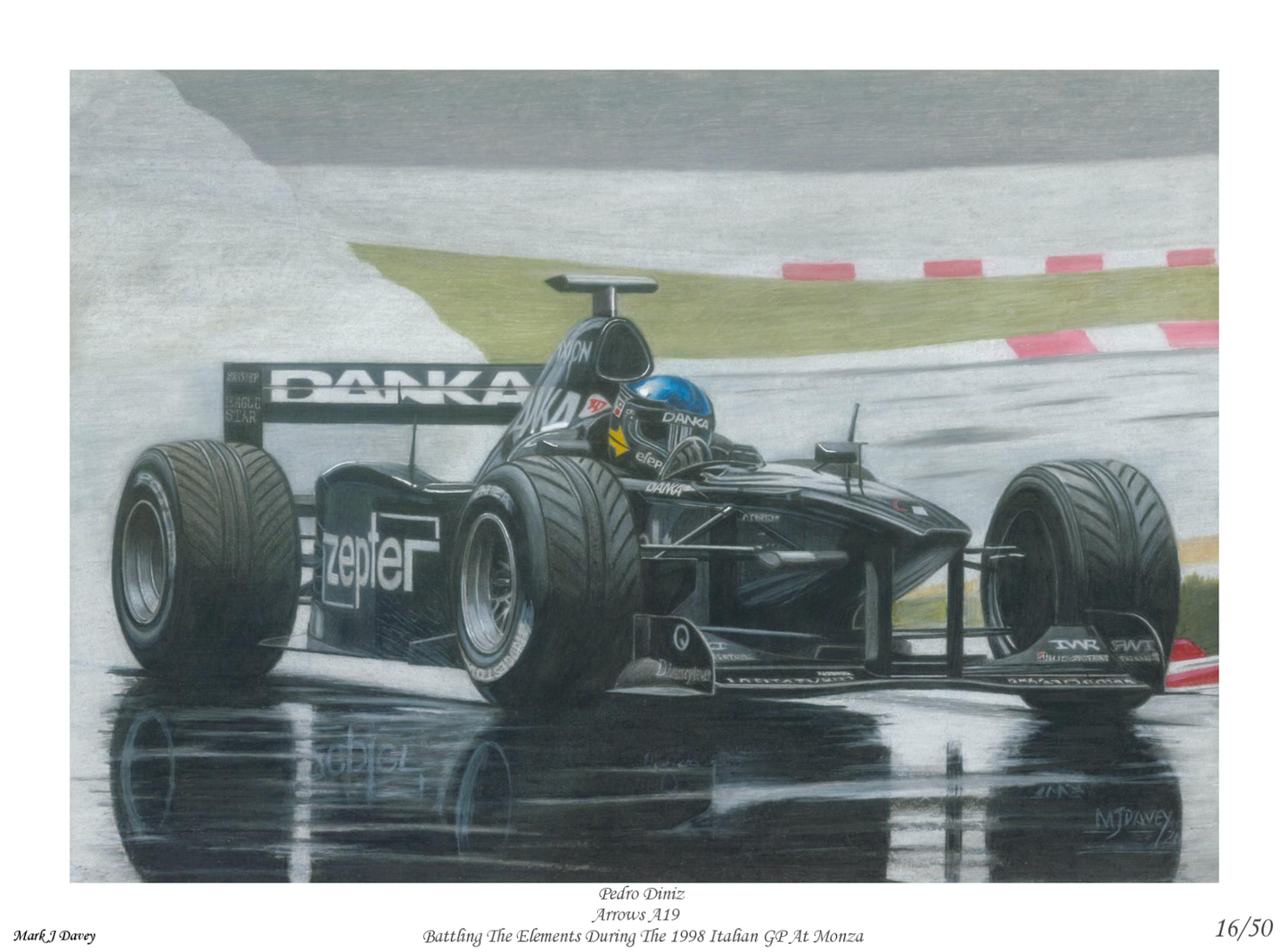 Arrows A19 With Pedro Diniz At The Wheel, Monza 1998. Limited Edition Giclee Print With COA
