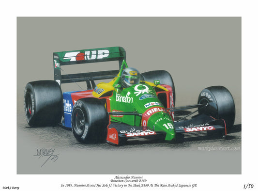 Benetton-Cosworth B189 With Alessandro Nannini At The Wheel. Limited Edition Giclee Print With COA