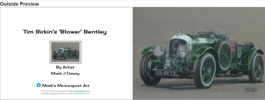 Bentley Blower Christams Card by Artist Mark J Davey. Pack of 10.