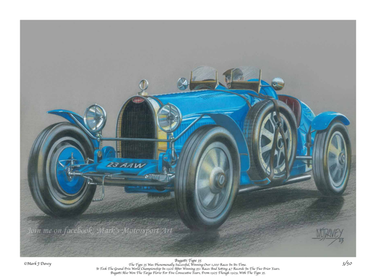 Bugatti Type 35 - Limited Edition Giclee Print, Only 50 Will Ever Be Produced.