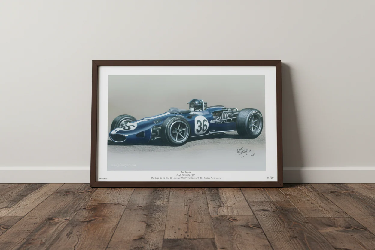 Dan Gurney In His Eagle-Weslake MK1. Limited Edition Giclle Print with COA