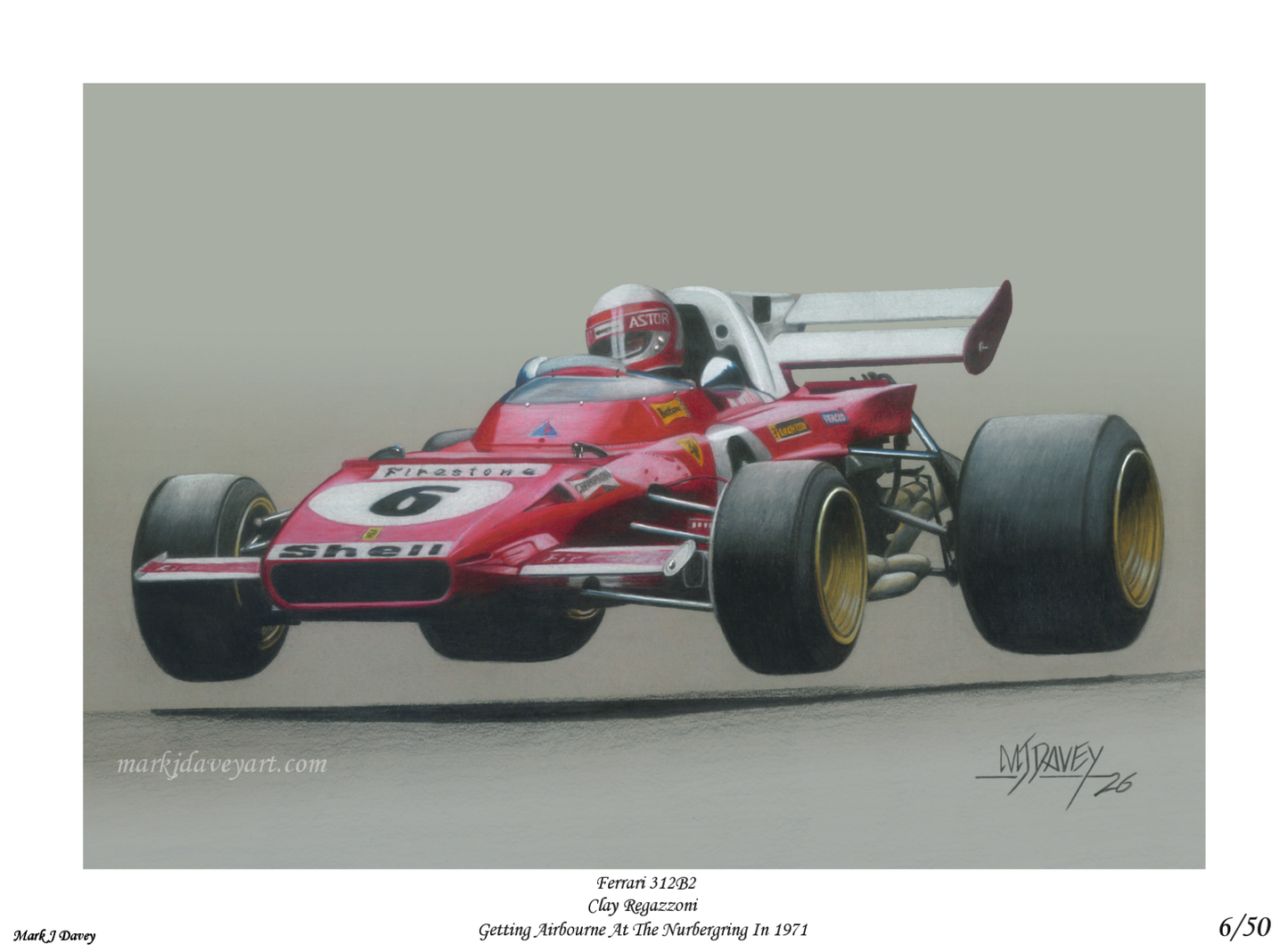 Ferrari 312B2 With Clay Regazzoni At The Wheel - Giclee Print With COA