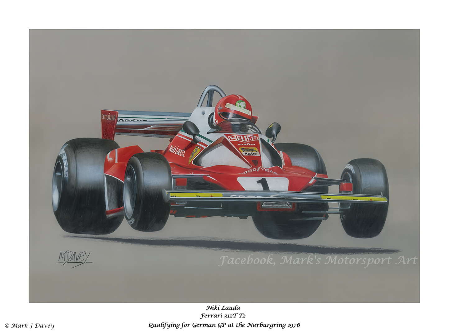 Niki Lauda in his Ferrari 312 T2 at The Nurburgring 1976. Giclee Print with Numbered Certificate of Authenticity