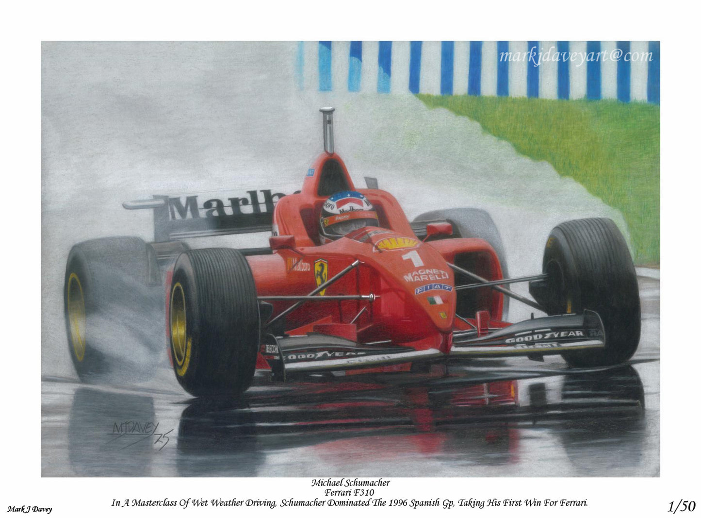 Michael Schumacher's Iconic Win at the 1996 Spanish Grand Prix. Limited Edition Giclee Print With COA