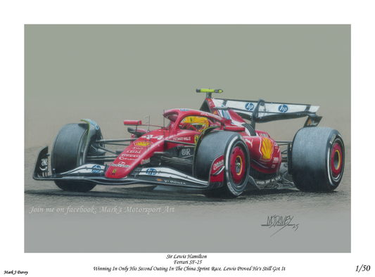 Ferrari SF-25 With Lewis Hamilton At The Wheel, Limited Edition Numbered Giclee Print With COA