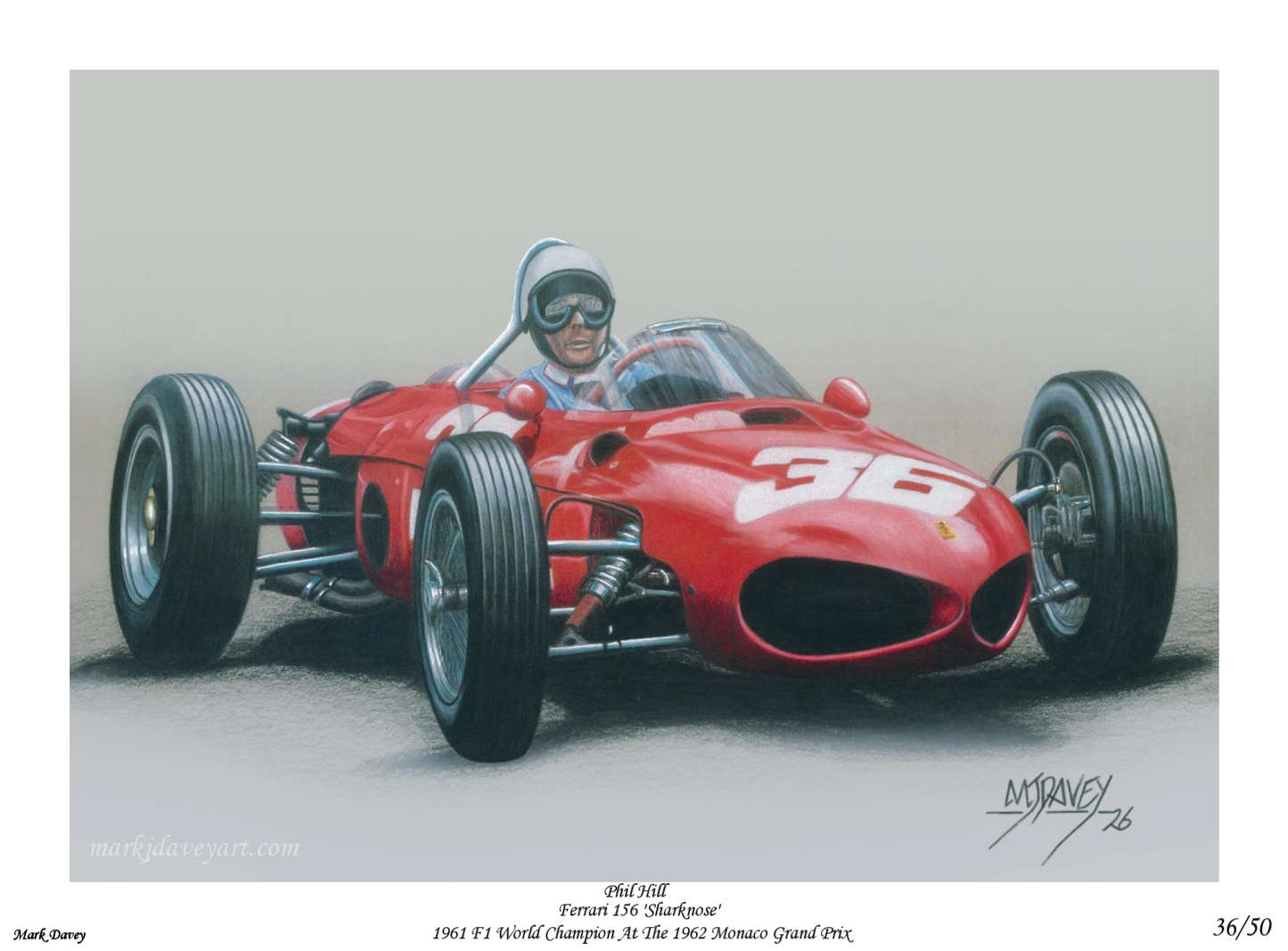 Ferrari 156 'Sharknose' With Phil Hill At The Wheel. Limited Edition Giclee Print With COA