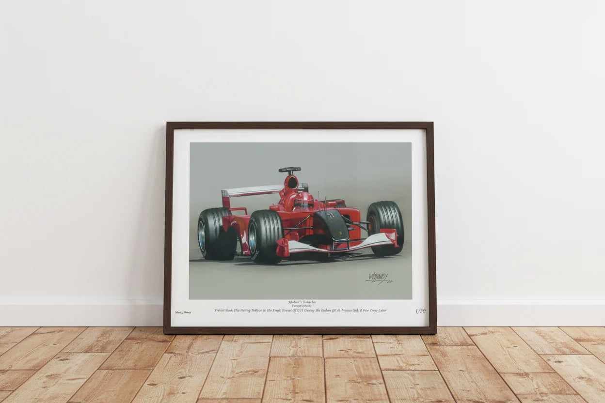 Ferrari F2001 - 9/11 Tribute with Michael Schumacher At The Wheel - Monza 2001 - Limited Edition Giclee Print With COA