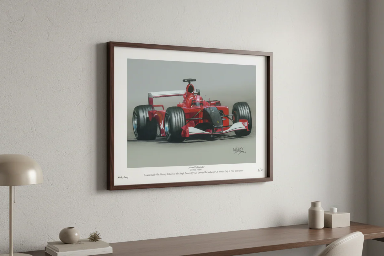 Ferrari F2001 - 9/11 Tribute with Michael Schumacher At The Wheel - Monza 2001 - Limited Edition Giclee Print With COA