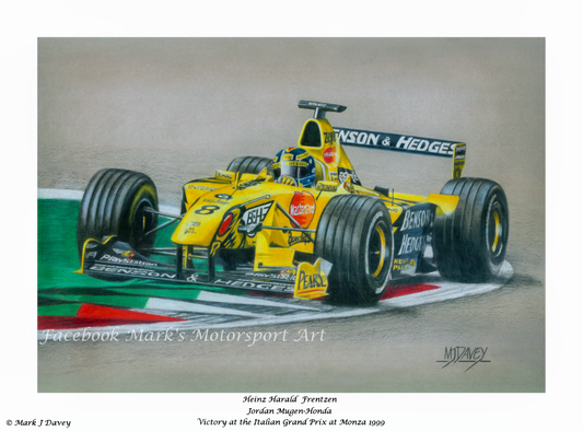 Giclee Print, Heinz Harald Frentzen is his Jordan 199 at Monza in 1999 with numbered Certificate of Authenticity. Limited Edition