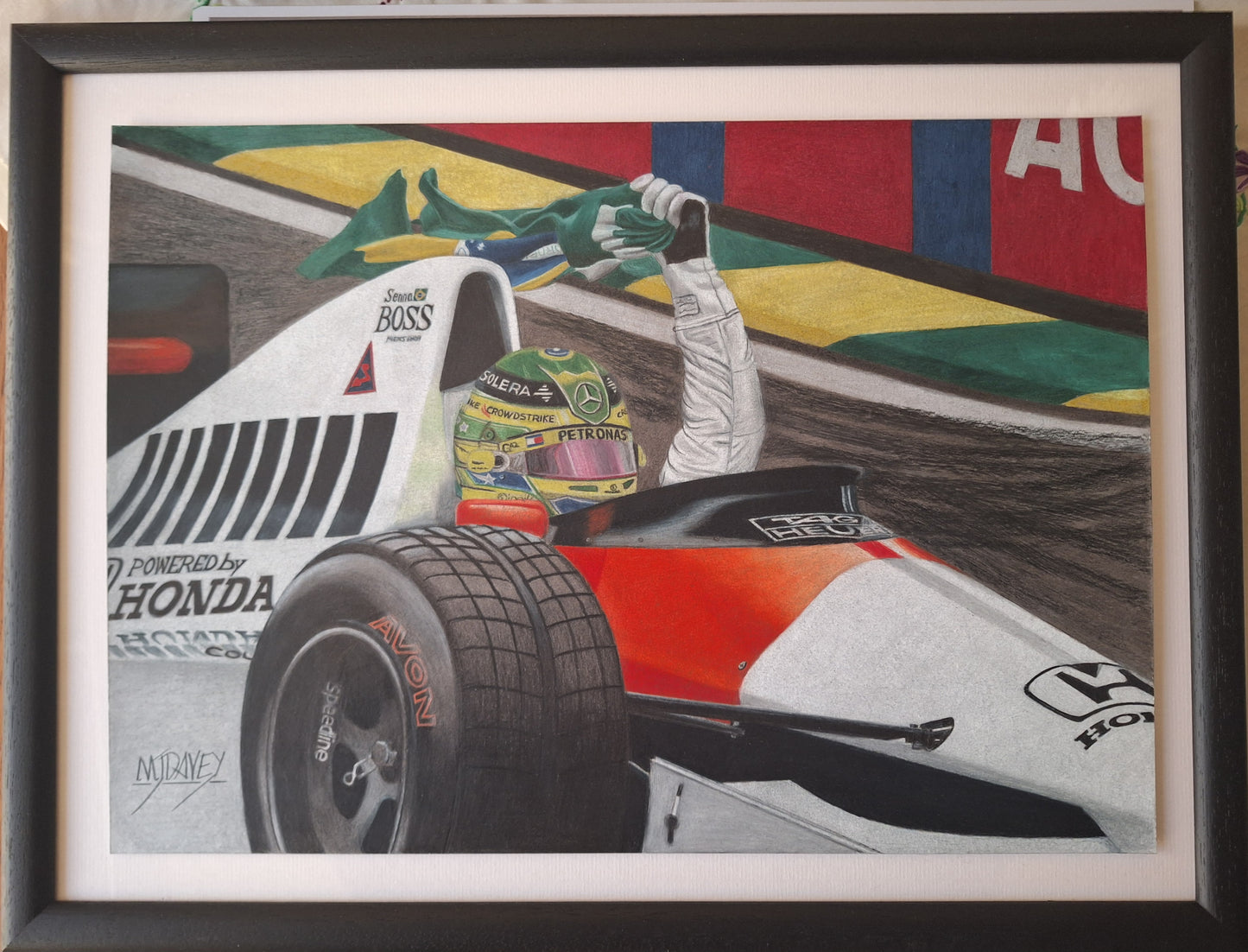 Lewis Hamilton Driving Ayrton Senna's McLaren MP4/5B, Limited Edition Giclee Print Only 50 will ever be produced.