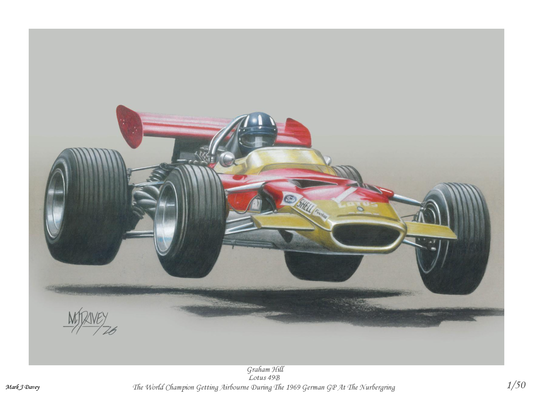Lotus 49B With Graham Hill At The Wheel At The 1969 German GP. Limited Edition Giclee Print With COA