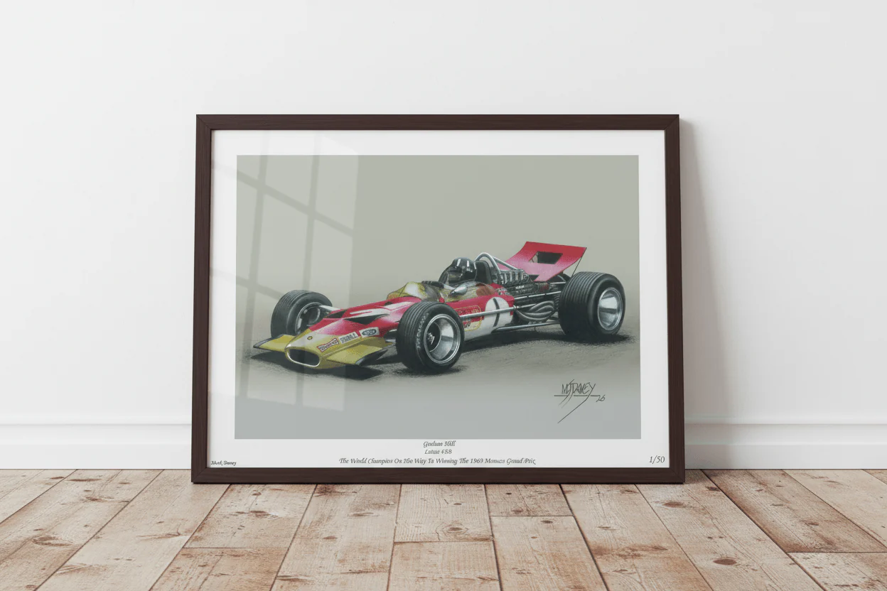 Graham Hill In His Lotus 49B - Limited Editon Giclee Print With COA