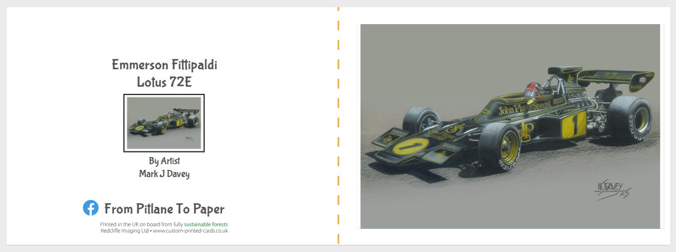 70s F1 Legends greatings cards. Pack of 10 (5x Emerson Fittipaldi & 5x Jackie Stewart)