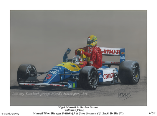 Nigel Mansell & Ayrton Senna at The British GP 1991. Limited Edition Giclee Print, Only 50 Will Ever Be Produced