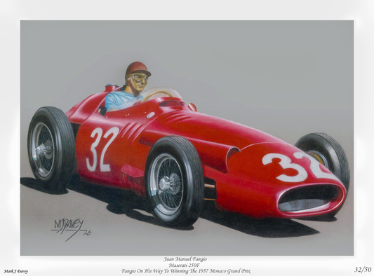 Maserati 250F With Fangio At The Wheel, Limited Edition Giclee Print With COA