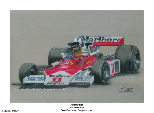 James Hunt in his McLaren M23 1976. Giclee Print with Numbered Certificate of Authenticity