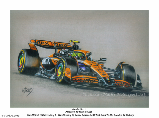 Lando Norris in His McLaren MCL38,Limited Edition run of 50 Giclee Prints With Numbered Certificate of Authenticity.