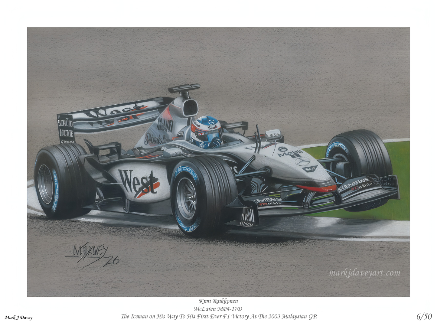 Kimi Raikkonen In His Mclaren MP4/17D. Limited Edition Numbered Giclee Print With COA.