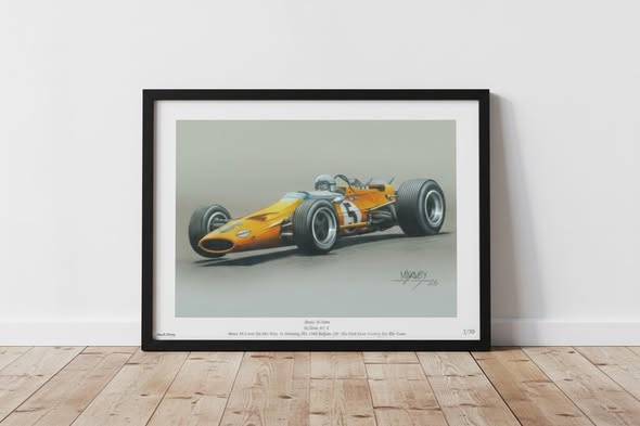 McLaren M7A With Bruce McLaren at The Wheel, Limited Edition Numbered Giclee Print with COA