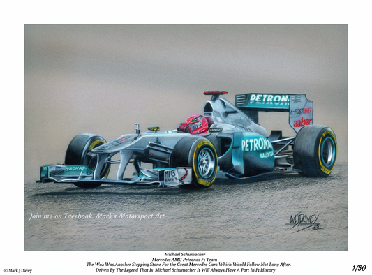 Mercedes W02 With Michael Schumacher At The Wheel. Limited Edition Giclee Print With COA, Only 50 Will Ever Be Produced