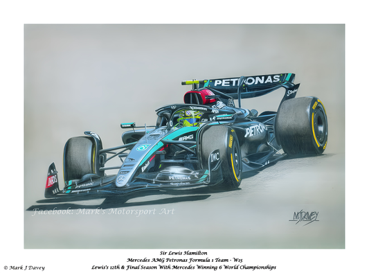 Lewis Hamilton in his Mercedes W15 - Giclee Print with Numbered Certificate Of Authenticity by Artist Mark J Davey
