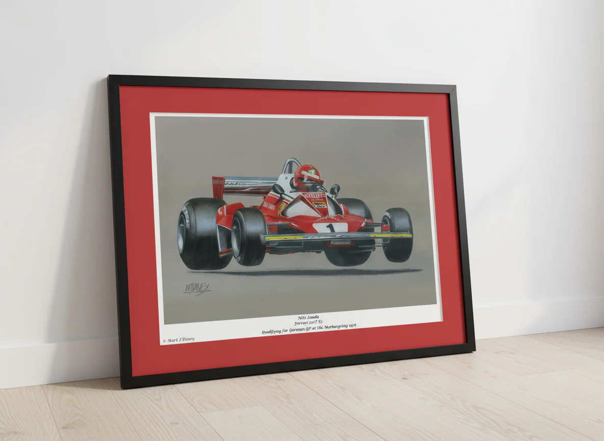 Niki Lauda in his Ferrari 312 T2 at The Nurburgring 1976. Giclee Print with Numbered Certificate of Authenticity