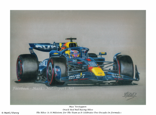 Max Verstappen In His Red Bull RB20, Limited Run Of 50 Giclee Prints with Numbered Certificate of Authenticity.