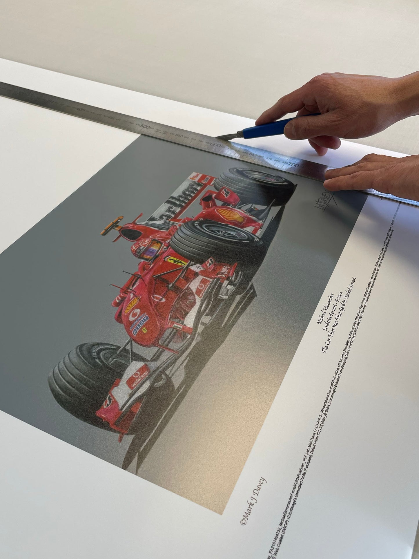 Giclee Print of Michael Schumacher in the mighty Ferrari F2004 by Artist Mark J Davey