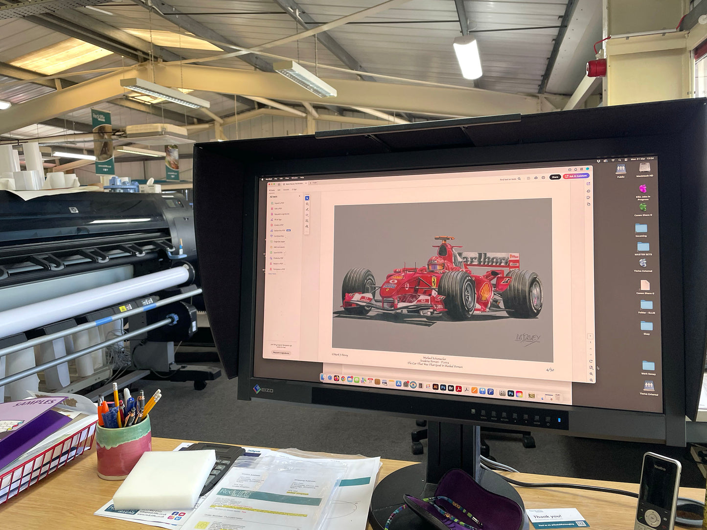Giclee Print of Michael Schumacher in the mighty Ferrari F2004 by Artist Mark J Davey