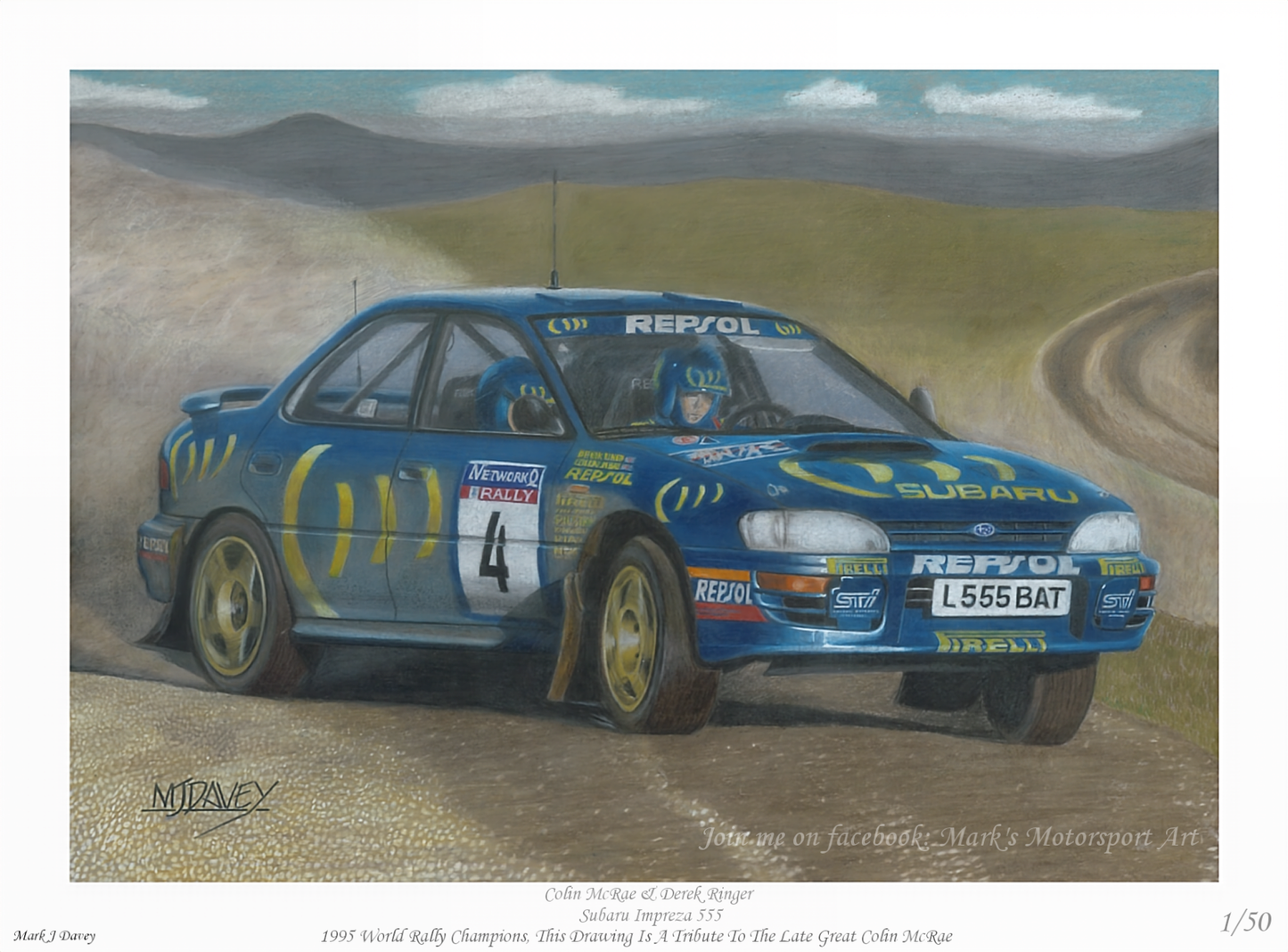 Colin McRae, Subaru Impreza 555. Limted Edition Giclee Print with COA