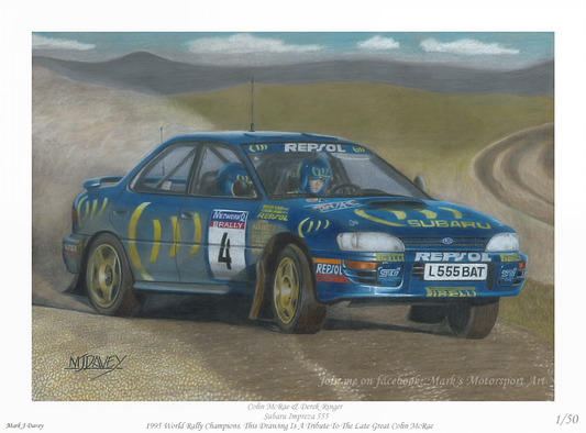 Colin McRae, Subaru Impreza 555. Limted Edition Giclee Print with COA