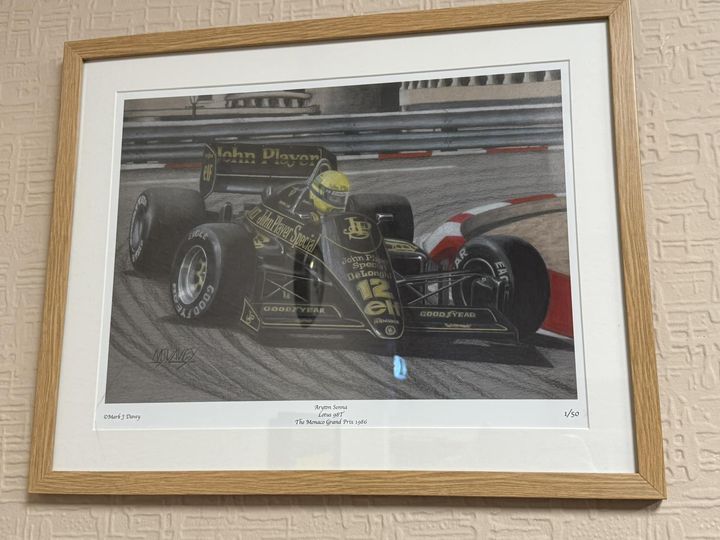 Ayrton Senna in His 1986 Lotus 98T at the Monaco GP 1986. Limited Edtition Giclee Print with COA.
