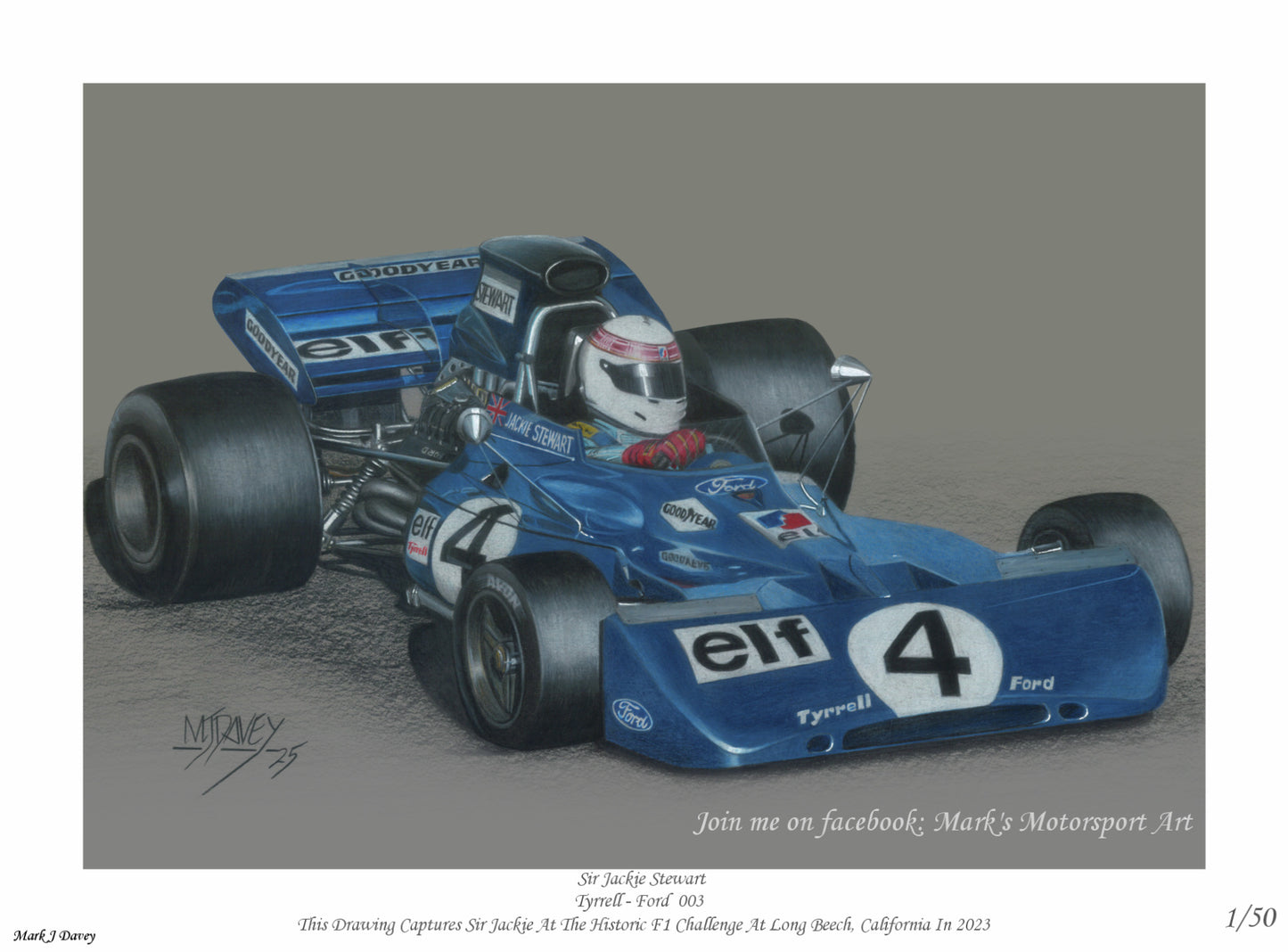 Tyrrell 003 With Sir Jackie Stewart At The Wheel. Limited Edition Giclee Print With COA.