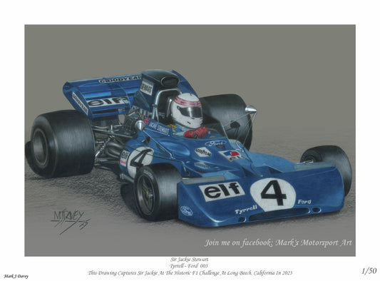 Tyrrell 003 With Sir Jackie Stewart At The Wheel. Limited Edition Giclee Print With COA.