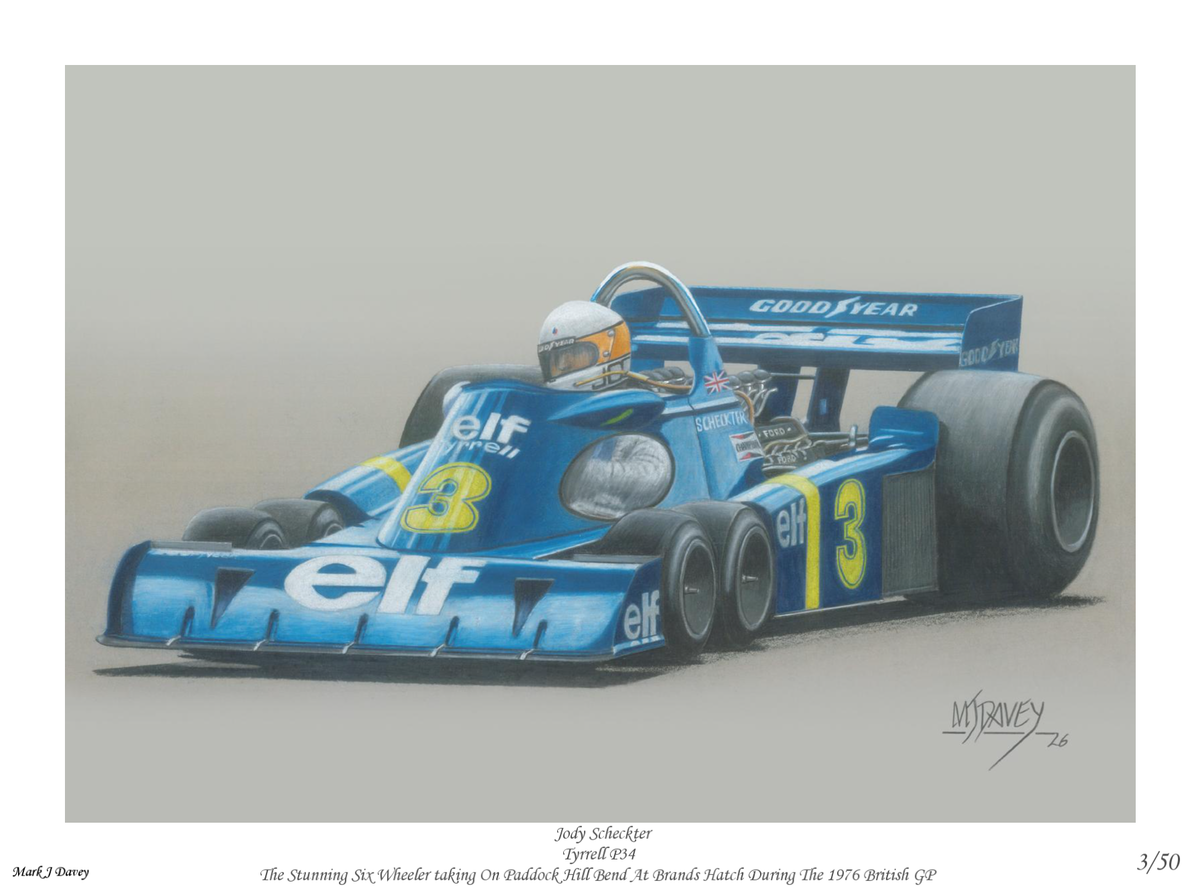 Tyrrell P34 With Jody Scheckter At The Wheel - Limited Edition Giclee Prints With COA