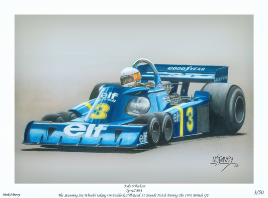 Tyrrell P34 With Jody Scheckter At The Wheel - Limited Edition Giclee Print With Certificate Of Authenticity