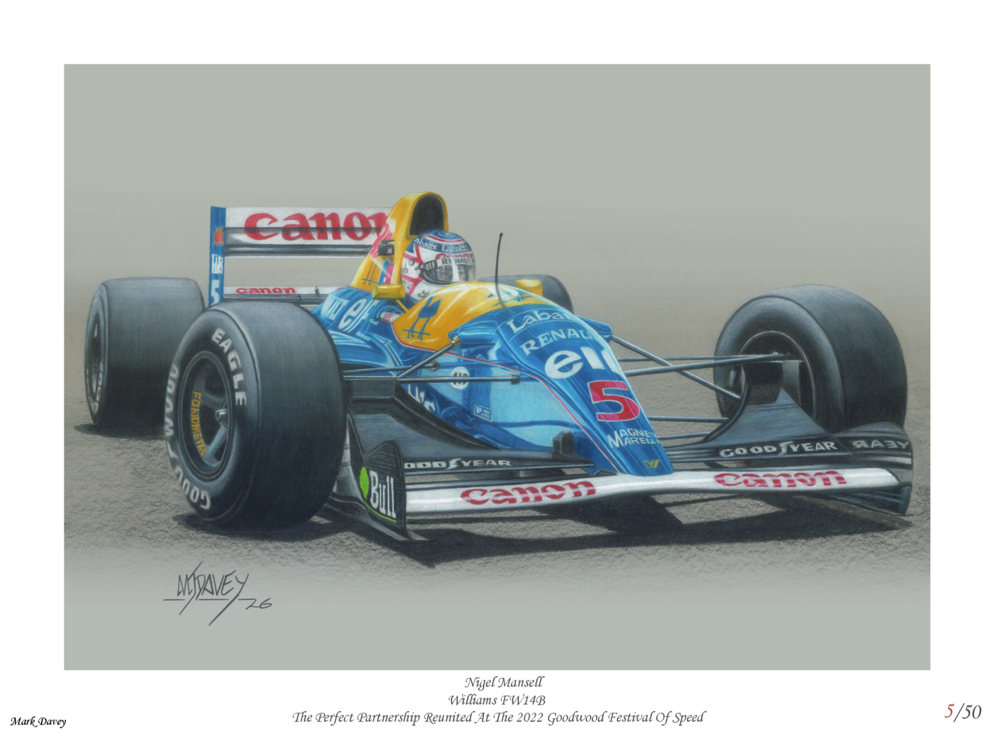 Nigel Mansell Reunited With His Williams FW14B - Limited Edtion Giclee Print With COA
