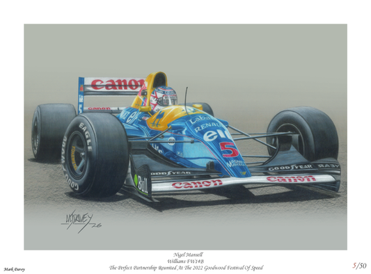 Nigel Mansell Reunited With His Williams FW14B - Limited Edtion Giclee Print With COA