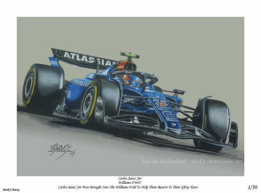 Williams FW47 with Carlo Sainz Jnr at the wheel, Limited Edition Giclee print with COA,only 50 of these numbered prints will be made available