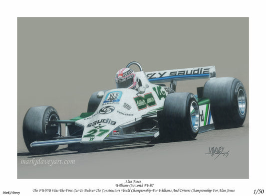 Williams FW07B With Alan Jones At The Wheel. Limited Edition Giclee Print With COA