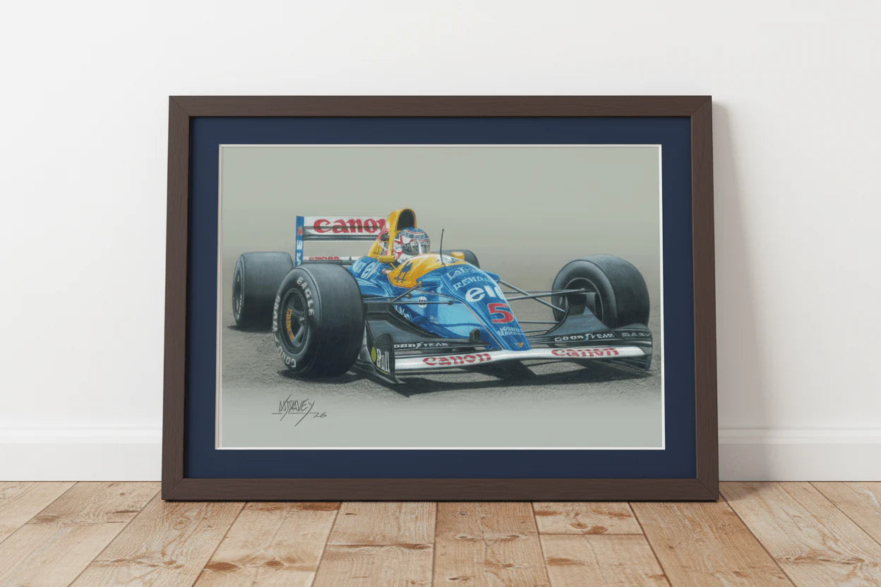 Nigel Mansell Reunited With His Williams FW14B - Limited Edtion Giclee Print With COA